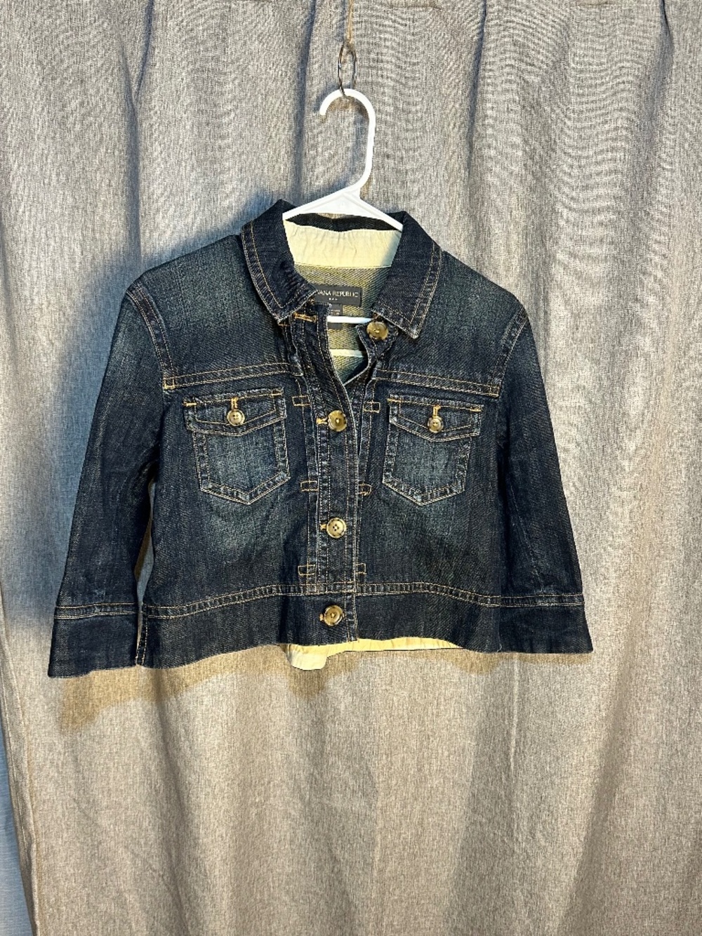 Banana Republic Dark Wash Cropped Denim Jean Jacket 3/4 Sleeve - Medium
